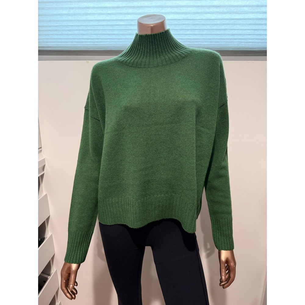 Free People 100% Cashmere Drop Shoulder Mock Neck Relaxed Sweater Green Boho/S